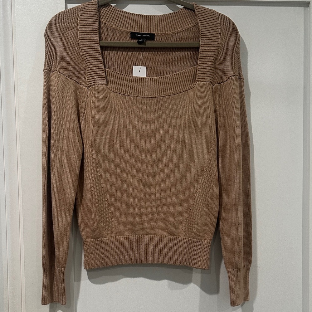 Ann Taylor Taupe Square-Neck Sweater size S